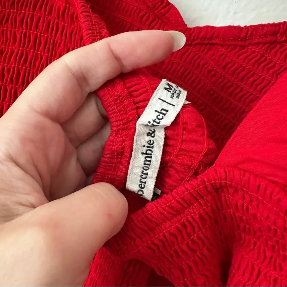 Abercrombie & Fitch Smocked Red Short Sleeve Maxi Dress Medium